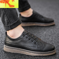 花平板男鞋商务休闲男土潮鞋英伦皮鞋轻布洛克配九分小脚牛仔裤 简畅休闲鞋