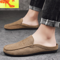 半拖鞋男无后跟豆豆鞋透气网红拖鞋潮一脚蹬懒人休闲夏季包头凉鞋 简畅