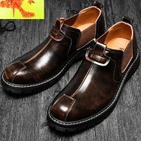 男鞋春鞋男士皮鞋英伦风黑色商务正装休闲大头马丁短靴春款 简畅休闲鞋