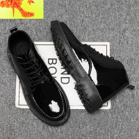 秋季男鞋马丁靴高帮休闲鞋小皮鞋亮皮英伦学生鞋子男防水厨师鞋 简畅高帮鞋