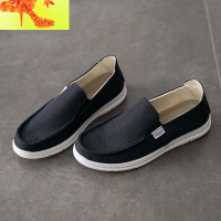 老北京布鞋男鞋夏季透气青少年休闲韩版百搭一脚蹬子懒人帆布板鞋 简畅