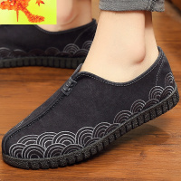 新款老北京布鞋男复古绣花汉服潮男鞋中国风一脚蹬舒适透气休闲鞋 简畅