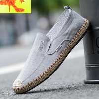 2022新款春季休闲布鞋中年男士手工缝线软底亚麻布透气老北京布鞋 简畅