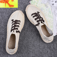 夏季亚麻帆布鞋情侣韩版潮流一脚蹬懒人男鞋渔夫鞋老北京休闲布鞋 简畅