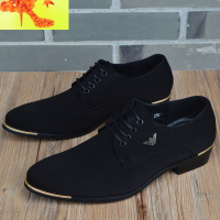 男士商务休闲皮鞋男布面英伦黑色尖头系带时尚韩版透气内增高男鞋 简畅休闲鞋