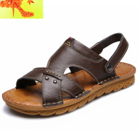 夏季男士真皮凉鞋男外穿中老年沙滩鞋爸爸皮鞋夏天男装中年凉拖鞋  简畅