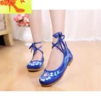 绣花鞋女式古风坡跟民族风妈妈休闲布鞋秋季户外运动鞋老北京布鞋 简畅帆布鞋