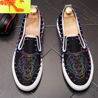 欧美男士休闲乐福鞋透气套脚夜光潮男鞋百搭时尚板鞋铆钉男布鞋子  简畅