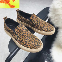 豹纹乐福鞋男英伦透气韩版懒人鞋休闲真皮一脚蹬男板鞋子男  简畅