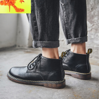 春季黑色高帮鞋男英伦复古马丁靴男鞋中帮工装靴男百搭潮鞋皮靴男  简畅