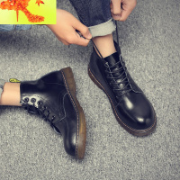 马丁靴男英伦男靴圆头内增高中帮鞋男马丁鞋工装靴复古靴子男 简畅