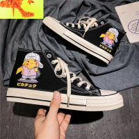 高帮帆布鞋男2022春季新款韩版潮流板鞋休闲百搭皮卡丘学生鞋子男 简畅