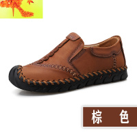 手工缝线男士休闲鞋英伦头层皮套脚舒适男皮鞋 简畅