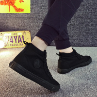 高帮鞋男春季帆布鞋纯黑色休闲布鞋韩版潮流百搭板鞋学生男鞋子潮 简畅