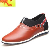 春秋男士内增高运动体闲鞋无鞋带防水皮面软底白色黑色板鞋子土潮 简畅