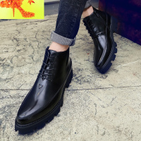 增高10CM秋季男鞋8cm男靴子英伦布洛克短靴亮皮高帮皮鞋潮 简畅靴子 男