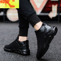 男士全黑色高帮运动鞋潮流百搭内增高休闲鞋轻便纯黑跑步男鞋 简畅高帮鞋