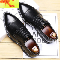 春季透气三接头皮鞋男韩版时尚商务男鞋英伦百搭内增高黑色婚礼鞋 简畅高帮鞋