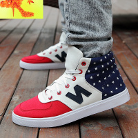 秋冬季高帮休闲鞋男韩版潮流百搭学生板鞋加绒休闲鞋子皮面高邦鞋 简畅高帮鞋