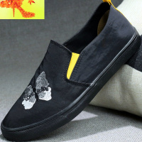 刺绣布鞋男一脚蹬雨伞布男鞋2022新款春季透气平底开车休闲帆布鞋 简畅