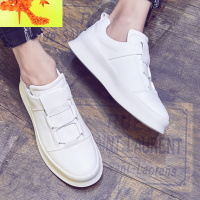 夏季白色低帮圆头男鞋子韩版潮流厚底小白鞋男休闲套脚板鞋男 简畅