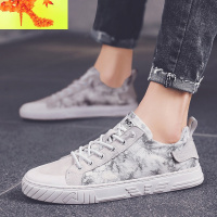 涂鸦帆布板鞋夏季新款潮流韩版男士运动休闲鞋百搭男鞋子印花布鞋 简畅