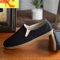 2022夏季亚麻男鞋子一脚蹬懒人鞋百搭低帮简约平跟透气休闲鞋男鞋 简畅