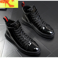 男鞋四季潮鞋漆皮亮皮板鞋男生高帮休闲鞋2022新款荧光绿金银白色 简畅