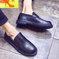 日系一脚蹬皮鞋男休闲英伦潮流花乐福鞋套脚板鞋低帮潮鞋子  简畅