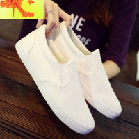 潮男一脚蹬懒人鞋子男潮鞋不系带百搭小白鞋社会精神小伙白色布鞋  简畅