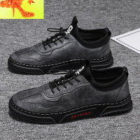 男鞋黑色板鞋小黑皮鞋懒人社会精神小伙休闲一脚蹬抖音春季潮鞋  简畅