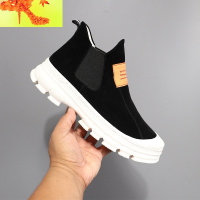 高帮韩版短靴男鞋抖音网红切尔西靴真皮厚底一脚蹬套脚马丁靴单鞋  简畅