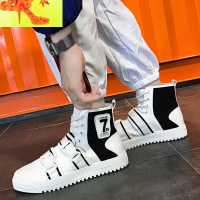 2020春季新款男鞋韩版百搭潮流休闲板鞋嘻哈高帮学生港风帆布鞋男  简畅