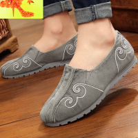 刺绣老北京布鞋男复古中国风中式休闲帆布潮鞋一脚蹬透气汉服鞋子  简畅