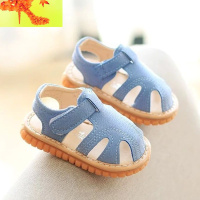 男宝宝7夏季8会响的9鞋子1岁半小童10软底叫叫11个月幼童学步凉鞋  简畅