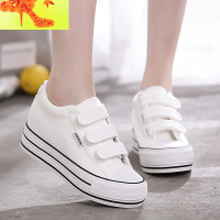 2020春季新款厚底内增高帆布鞋女鞋魔术贴百搭学生鞋黑色小白鞋子  简畅