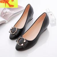 坡跟单鞋女2020春鞋韩版新款PU软皮软底百搭平底豆豆鞋内增高女鞋 简畅休闲鞋