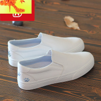 小白鞋女刺绣春季新款皮面免洗平底百搭乐福鞋韩版一脚蹬女鞋 简畅休闲鞋