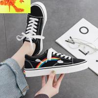 彩虹帆布鞋女鞋2020年春季新款潮鞋ulzzang板鞋学生百搭小黑鞋子  简畅