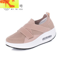 摇摇鞋女2020新款春季厚底妈妈鞋坡跟女鞋一脚蹬懒人鞋气垫休闲鞋 简畅休闲鞋