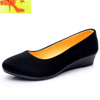 新款老北京布鞋女鞋单鞋坡跟套脚工作鞋职业舒适黑色布鞋 简畅休闲鞋