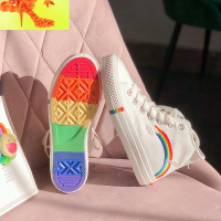 泫雅风高帮鞋女鞋子2020新款春季百搭韩版学生神仙彩虹帆布鞋  简畅