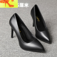 皮高跟尖头单鞋女春秋新款细跟礼仪鞋黑色正装面试职业工作鞋子 简畅休闲鞋