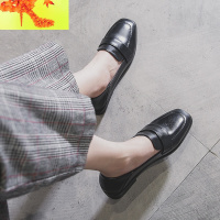 英伦风单鞋女春秋复古小皮鞋平底百搭豆豆鞋乐福鞋大码女鞋41一43 简畅休闲鞋