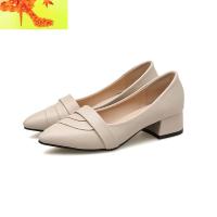 鞋子女2020春秋新款粗跟尖头鞋中跟工作鞋百搭春款单鞋软皮小皮鞋 简畅休闲鞋