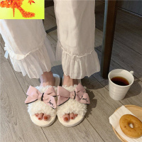 韩国新款冬季chic毛绒拖鞋女士外穿百搭舒适防滑甜美蝴蝶结棉拖鞋  简畅