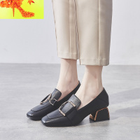 粗跟单鞋女鞋2019新款秋鞋网红高跟鞋百搭英伦风小皮鞋中跟乐福鞋 简畅休闲鞋