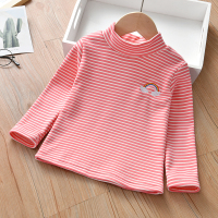 YueBin儿童打底衫秋冬装新款女童条纹加绒厚高领长袖T恤小女孩洋气上衣T恤童