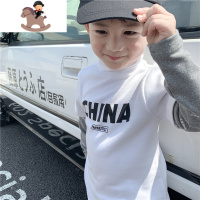 YueBin春秋款男童女童国潮半高领棉假两件长袖T恤儿童宝宝打底衫上衣T恤童