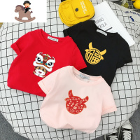 YueBin男童短袖t恤潮童装棉中大童年红色半袖衣服韩版洋气儿童上衣T恤童